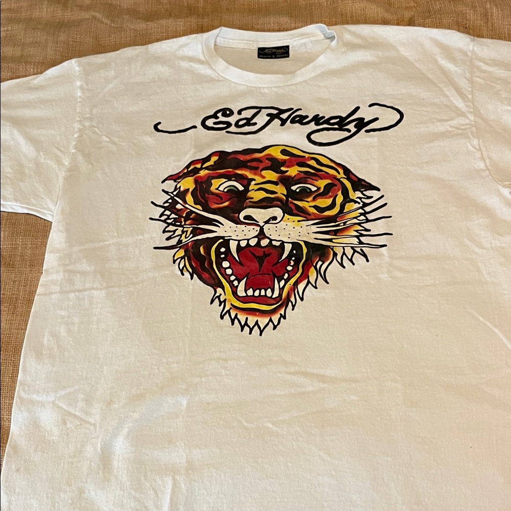 Ed Hardy White Tee with Fierce Graphic